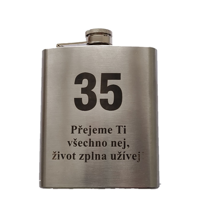 Kovová placatka - butylka jubileum výročí 35 let (CZ)