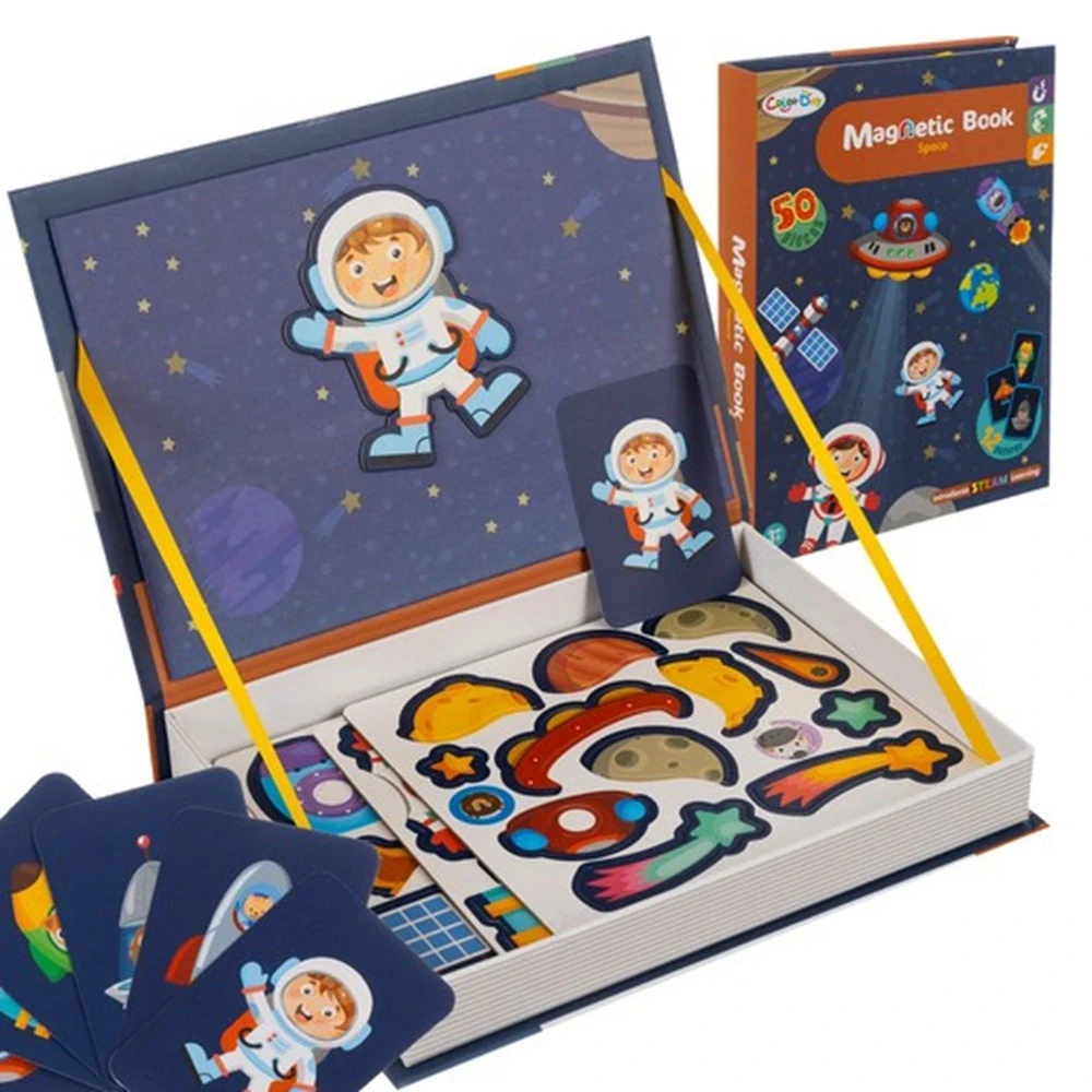 Magnetická tabuľka a puzzle s témou vesmíru v knižke - 24731