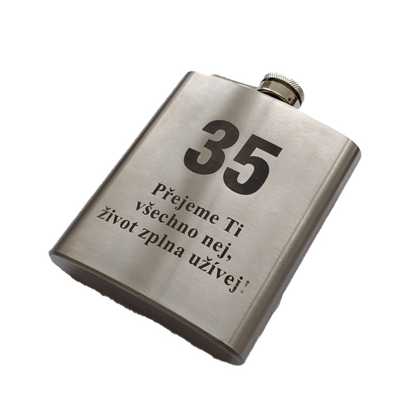 Kovová placatka - butylka jubileum výročí 35 let (CZ)
