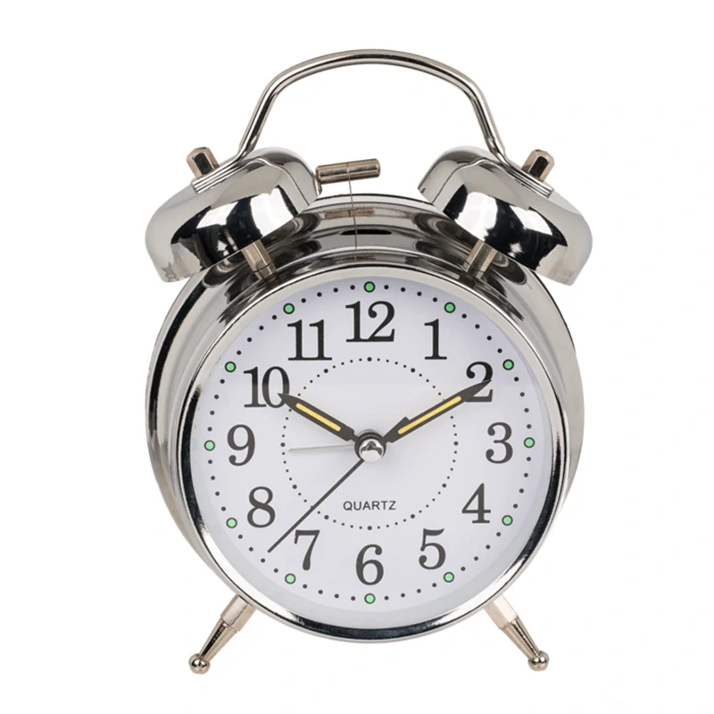 Veľký kovový retro budík 17cm s podsvietením - strieborný