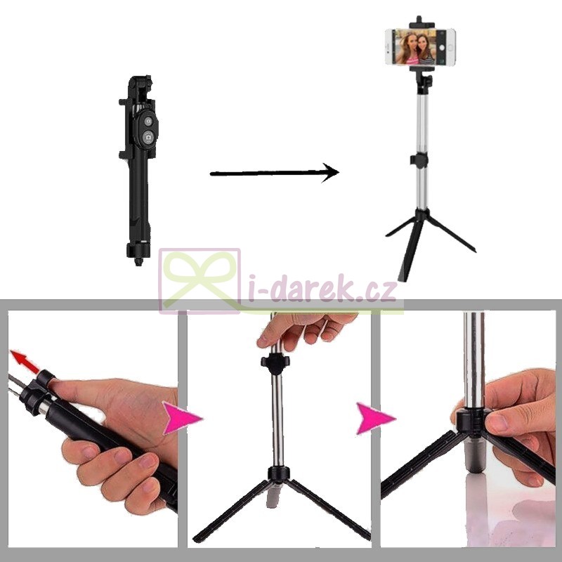Selfie tyč a statív v jednom 65cm - Bluetooth ovládanie
