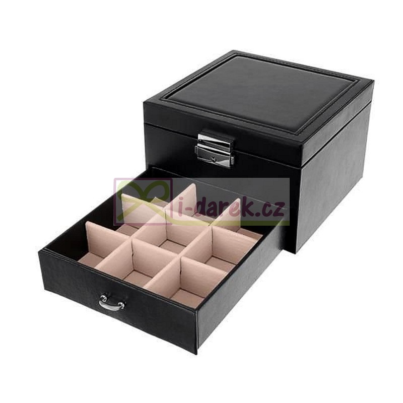 Uzamykateľná šperkovnica z EKO kože so zásuvkou a zrkadielkom - čierna
