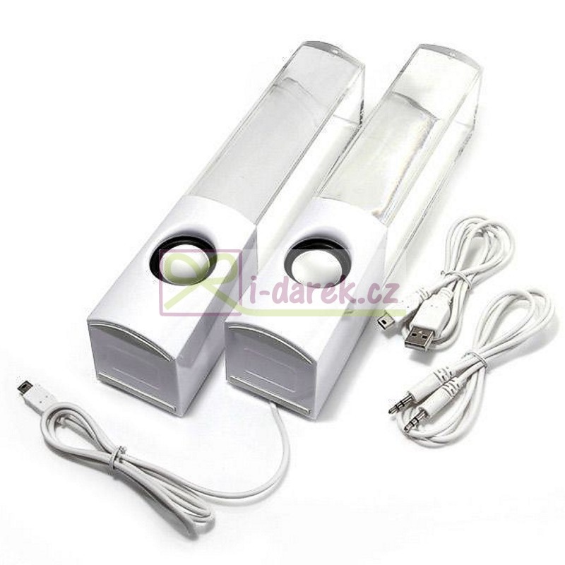 Reproduktory s LED podsvietenú fontánou USB - biele