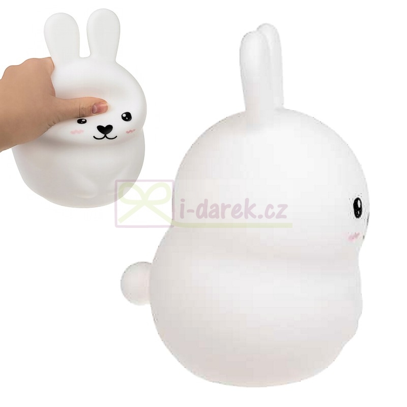 Detská dobíjacia RGB lampička s ovládačom 18cm - BIELY ZAJAČIK