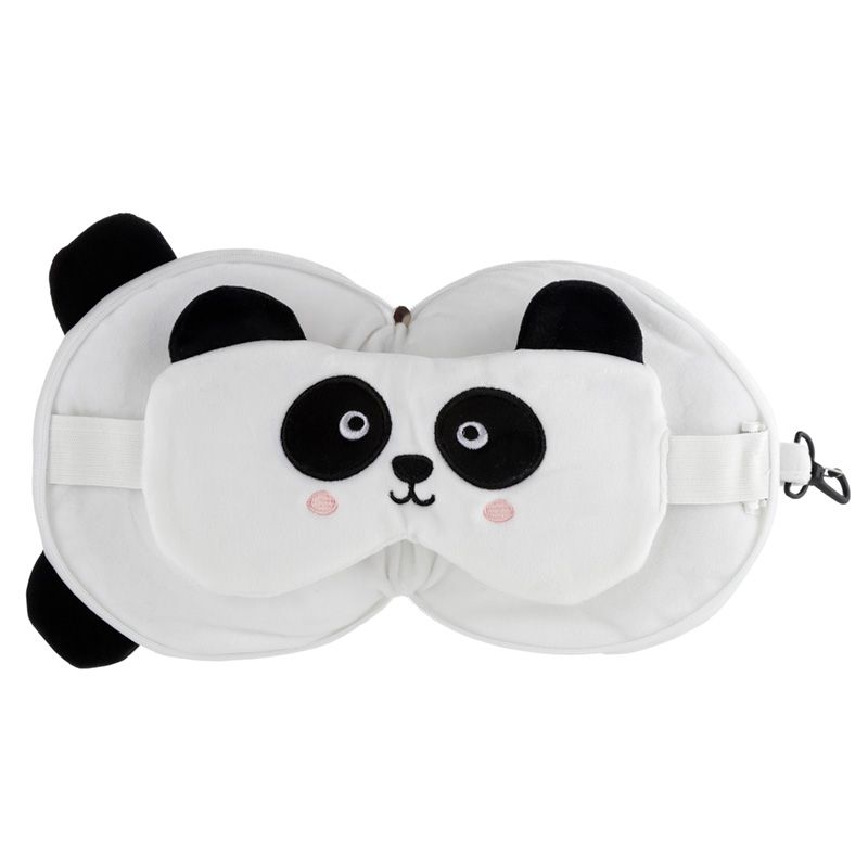 Detský plyšový cestovný vankúšik s maskou na oči – Panda