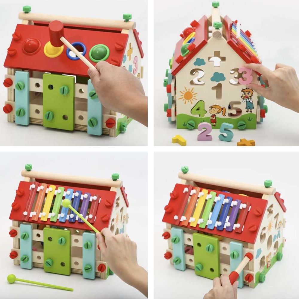 Drevený vzdelávací polyfunkčný domček pre deti - 22564