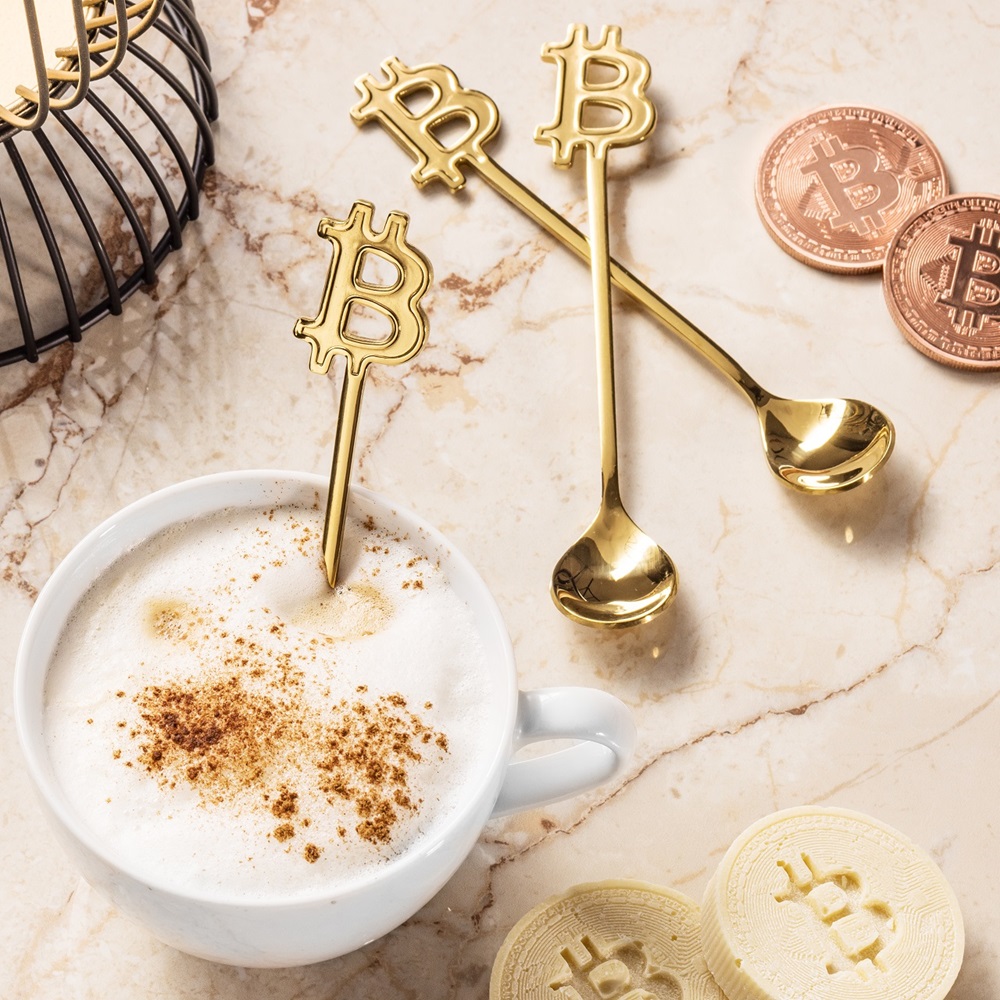 Originálne čajové lyžičky pre boháčov 3ks zlaté - BITCOIN