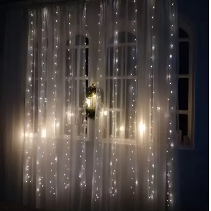 Svetelný záves 3x2,7m, diaľkové ovládanie - 300 LED studené svetlo