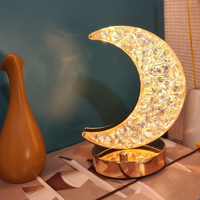 Zlatistá RGB lampička 18cm - KRIŠŤÁLOVÝ POĽMESIAC