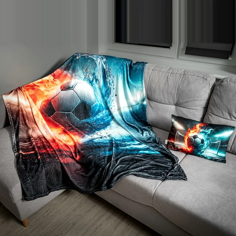 Futbalový set vankúšik a deka – Futbalová lopta so živlami ohňa a vody