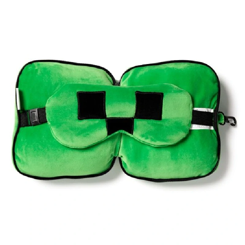 Detský plyšový cestovný vankúšik s maskou na oči - Minecraft Creeper