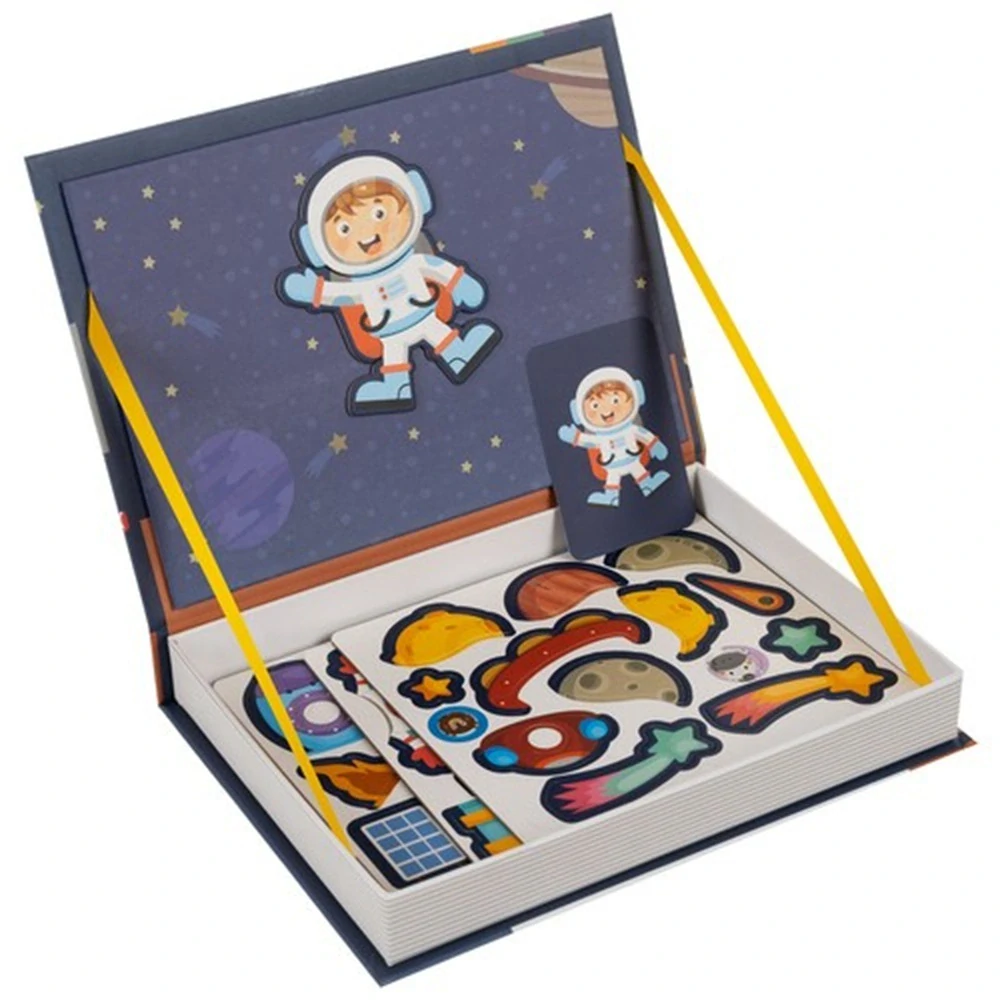 Magnetická tabuľka a puzzle s témou vesmíru v knižke - 24731