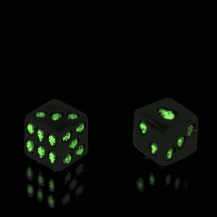 Svietiace hracie kocky s lebkami 2 ks – NEON Glow in the Dark