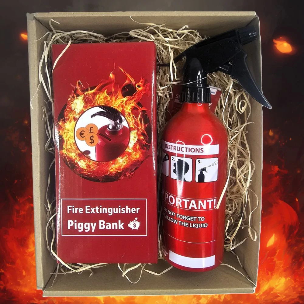 Sada "Uhas to" - nápojová sprejová fľaša 0,5l a pokladnička ako hasiaci prístroj - Darot