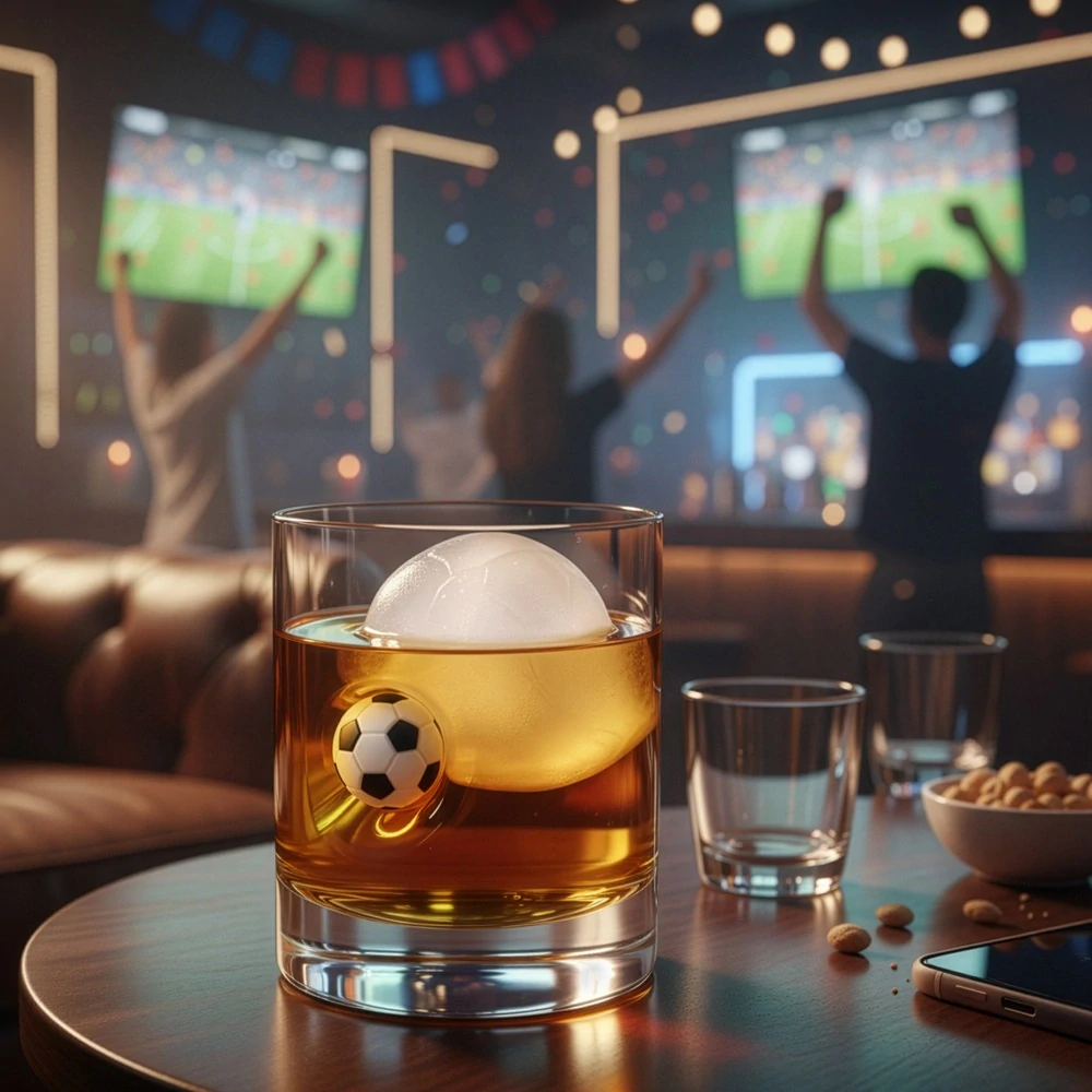 Darčeková sada pre futbalového fanúšika - poháre na whisky s loptou a forma na ľad