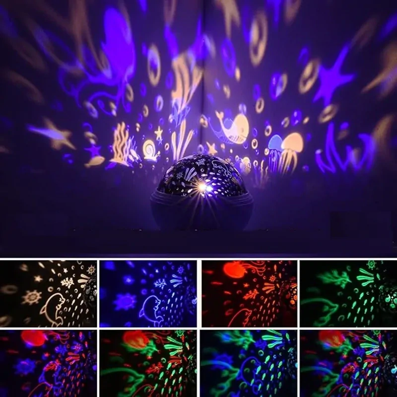 Rotujúci projektor nočná obloha, morský svet - černý LP16857