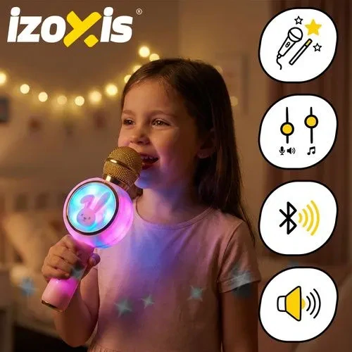 Bezdrôtový karaoke mikrofón pre deti s reproduktorom – ružový, Bluetooth