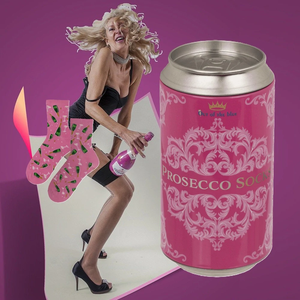 Ponožky Prosecco v plechovke – vtipný darček pre milovníčky šumivého