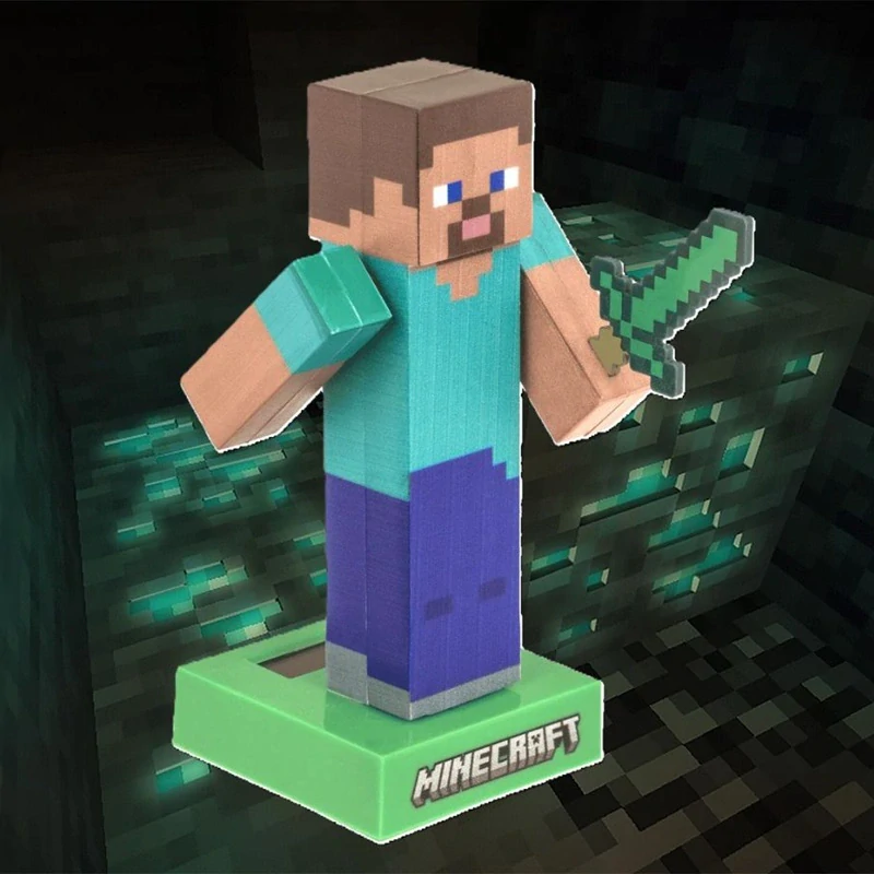 Solárna figúrka Minecraft Steve – pohyblivá dekorácia pre fanúšikov Minecraftu