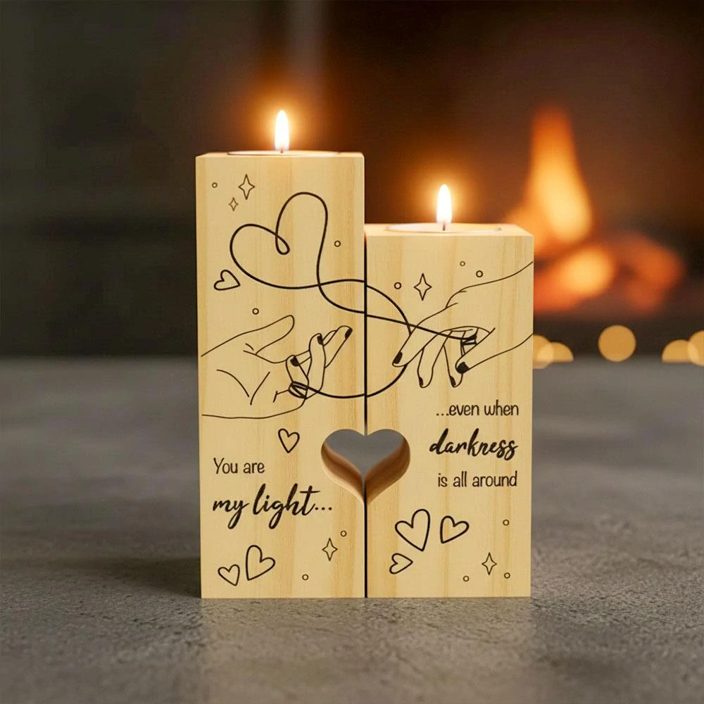 Drevené svietniky s čajovými sviečkami pre páry, 2 ks – romantický darček