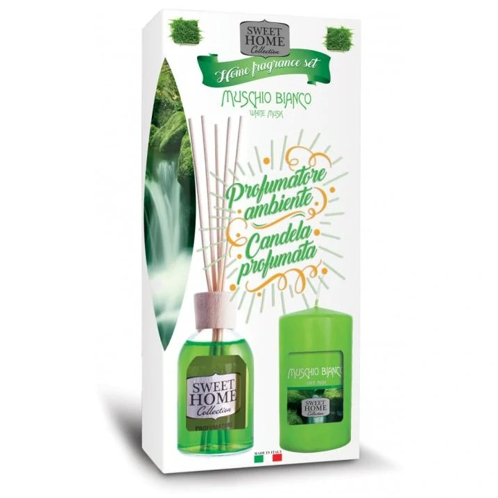 Aróma difuzér so sviečkou Sweet Home – vôňa Biely mošus 100 ml + 135 g