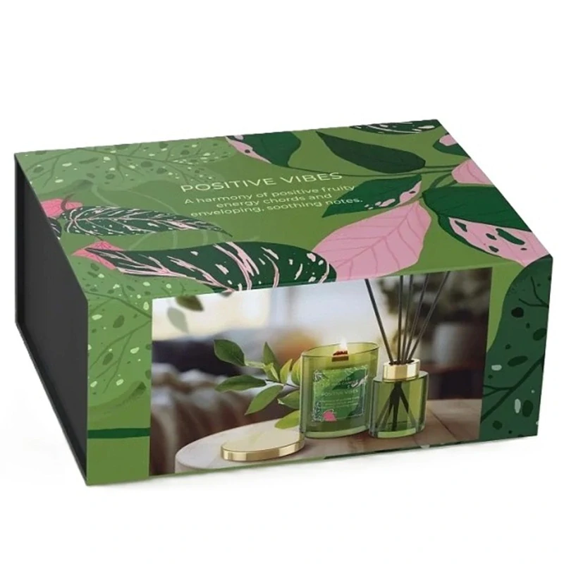 Darčeková kazeta aróma difuzér a sviečka Positive Vibes Bartek Candles - vôňa ovocno kvetinová 220 g + 100 ml