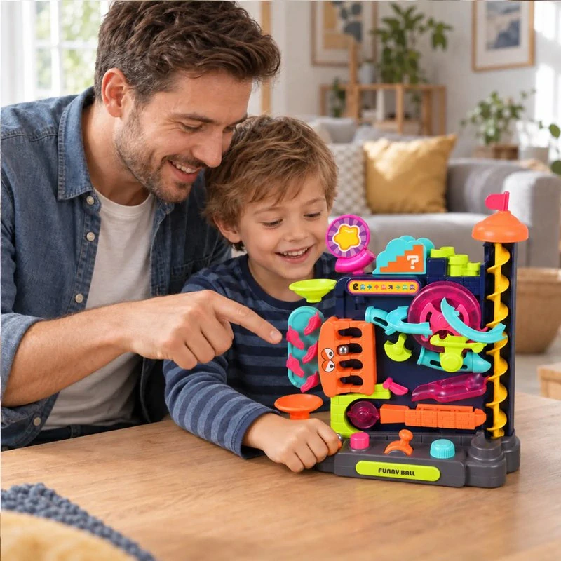 Guľôčková dráha hlavolam s prekážkami a joystickom, 6 guľôčok