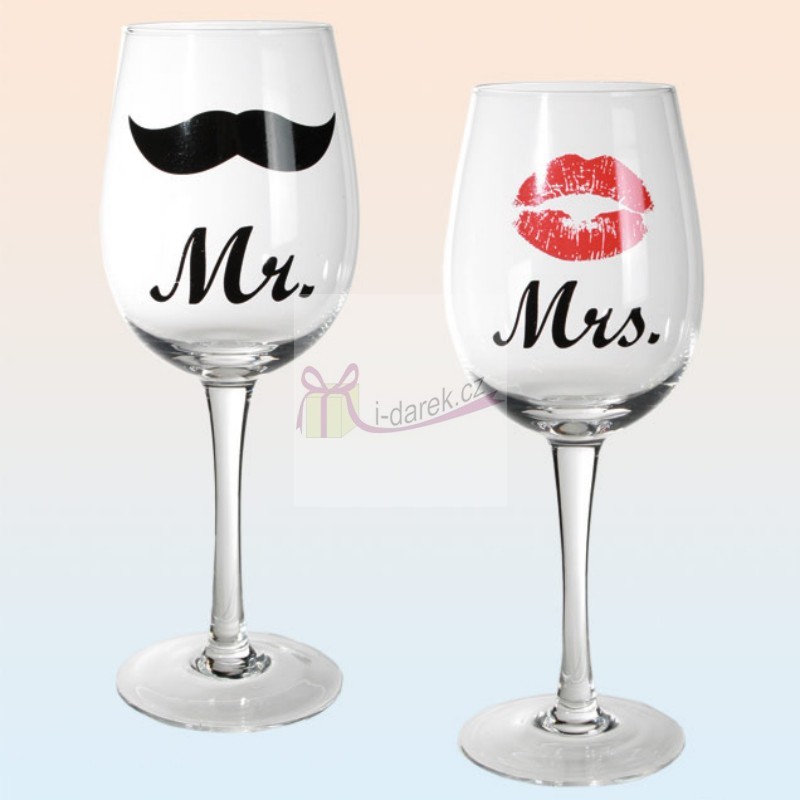 Set 2 obrie poháre na víno - Mr. and Mrs.