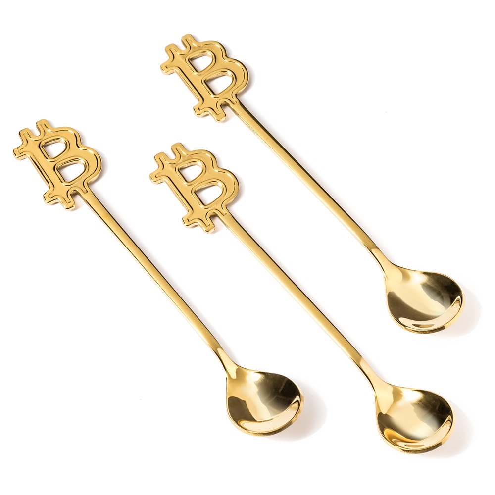 Originálne čajové lyžičky pre boháčov 3ks zlaté - BITCOIN