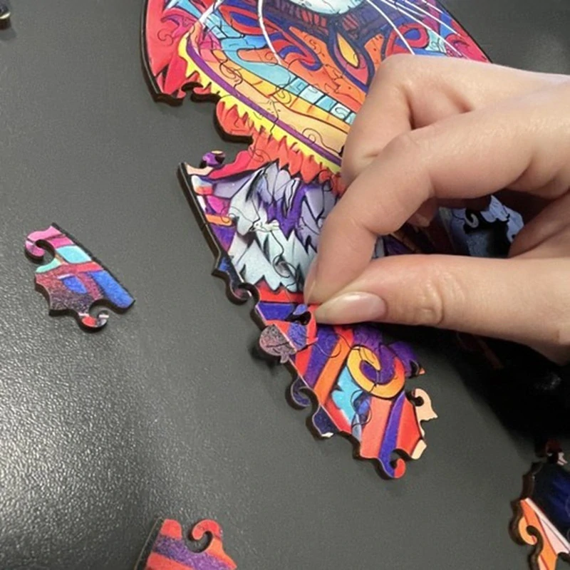 Drevené puzzle 130 dielikov 38x24cm - Pestrofarebná mačka