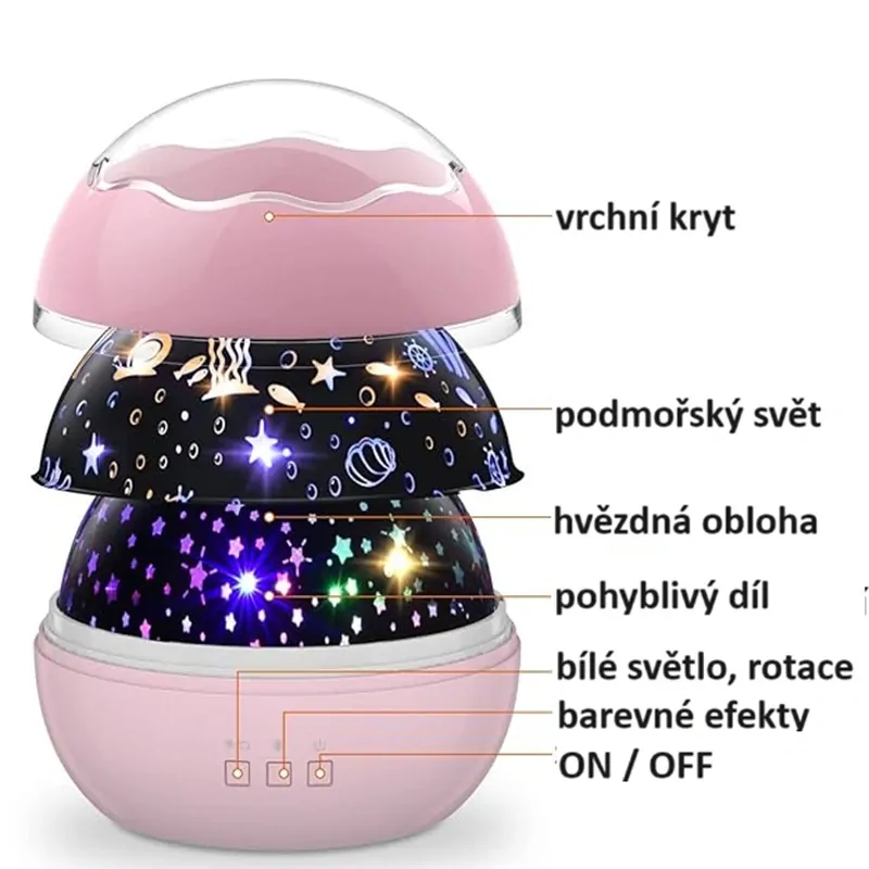 Rotujúci projektor nočná obloha, morský svet - RUŽOVÝ 16859