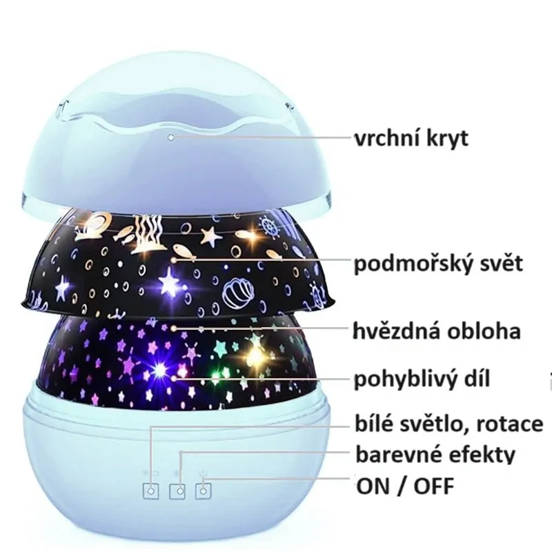 Rotujúci projektor nočná obloha, morský svet - MODRÝ 16858