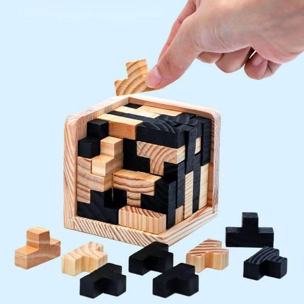 Drevený hlavolam 7x7x7cm – Kocka DELUXE