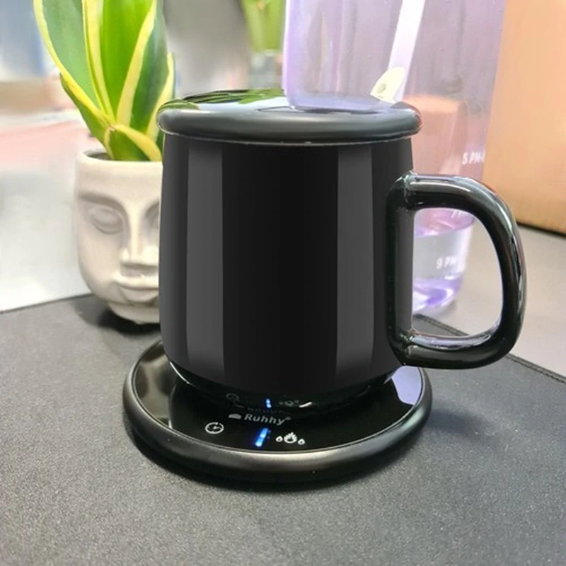 Súprava elektrický ohrievač 18 W, hrnček 400 ml s viečkom a lžička - čierna