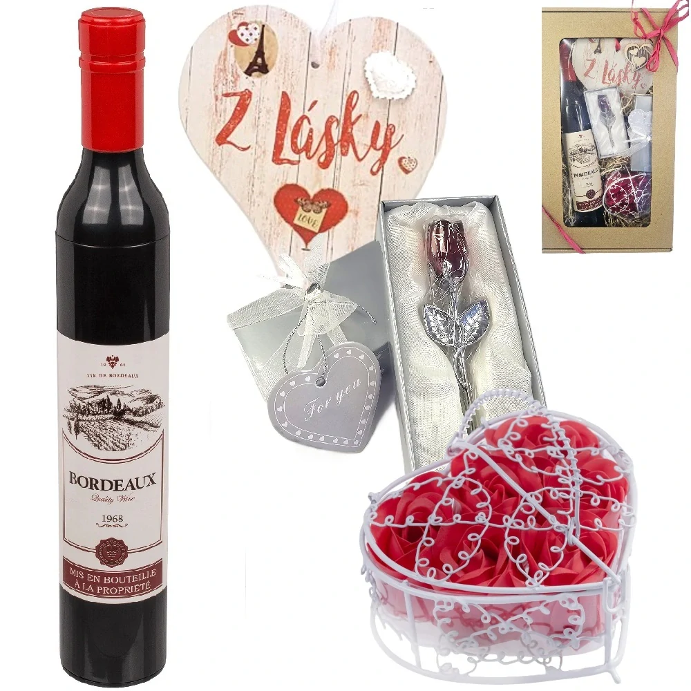 Darček z lásky FOR YOU - krištáľová ruža, mydlové srdce a originálny dáždnik - Darot