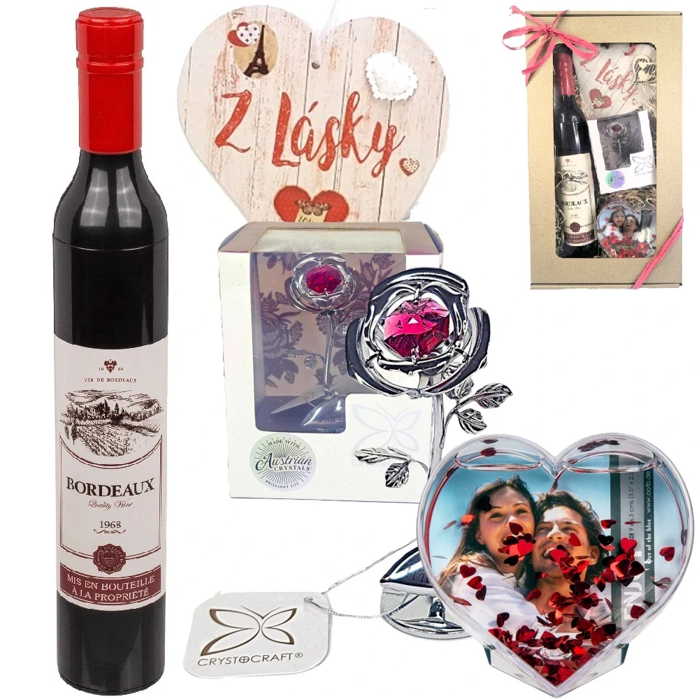 Darček z lásky WITH LOVE - ruža s kryštálom, fotorámik a originálny dáždnik - Darot