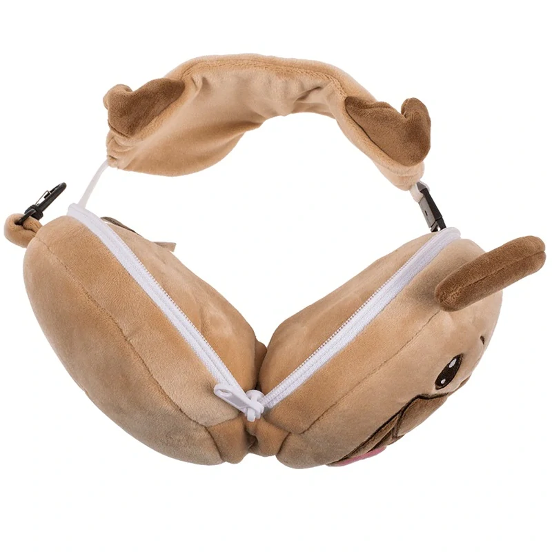 Detský plyšový cestovný vankúšik s maskou na oči – mops