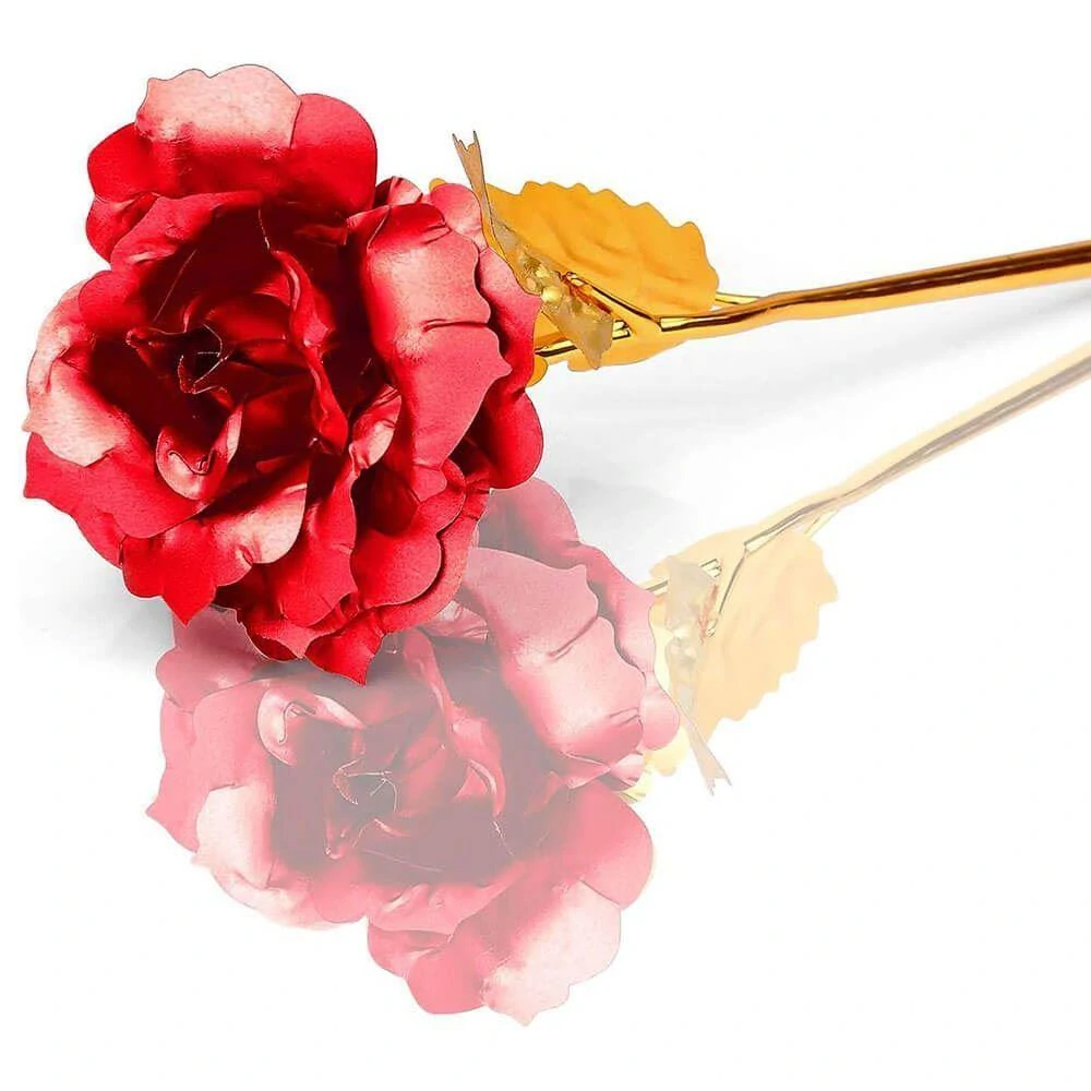 Večná ruža v darčekovom balení – červená so zlatým stonkom