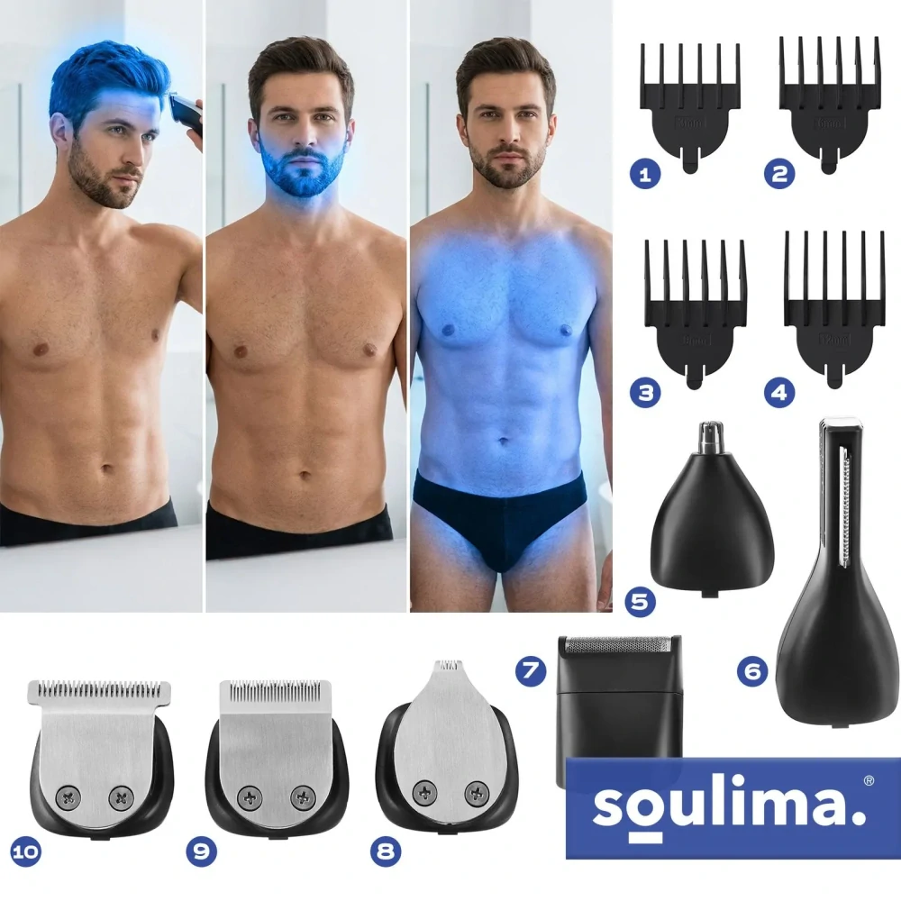 Zastrihávač vlasov a fúzov Soulima 8v1 27313 – bezdrôtový, USB-C, IPX6