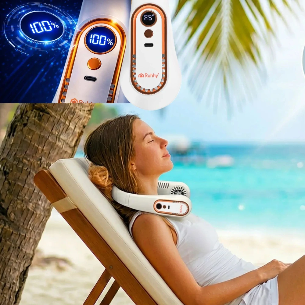 Bezlopatkový ventilátor na krk Ruhhy s USB-C nabíjaním a 5 rýchlosťami - prenosné ochladenie s voľnými rukami