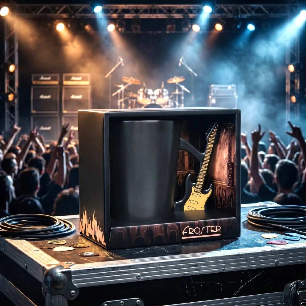 Hudobný hrnček Zlatá elektrická gitara – matne čierny, 300 ml