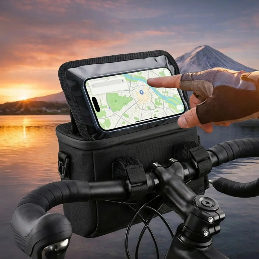 Cyklistická taška na riadidlá s vodeodolným puzdrom na telefón do 6,8 palcov – Trizand 27239