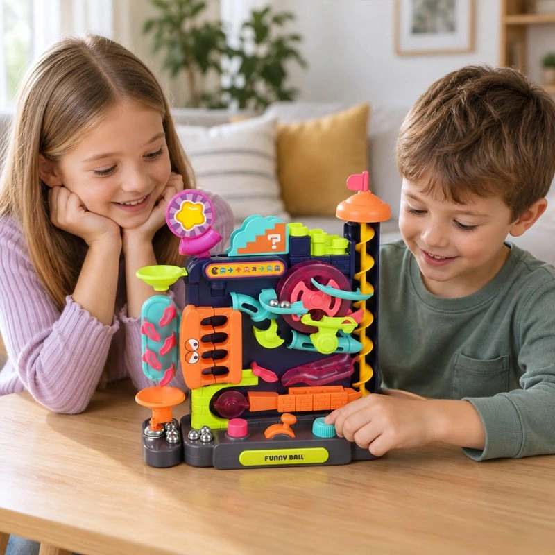 Guľôčková dráha hlavolam s prekážkami a joystickom, 6 guľôčok