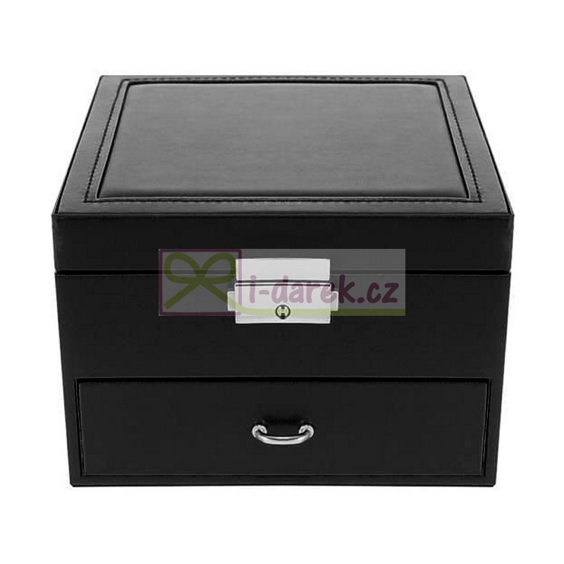 Uzamykateľná šperkovnica z EKO kože so zásuvkou a zrkadielkom - čierna