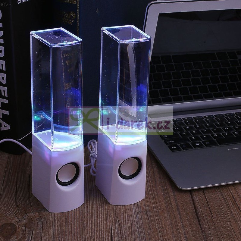 Reproduktory s LED podsvietenú fontánou USB - biele