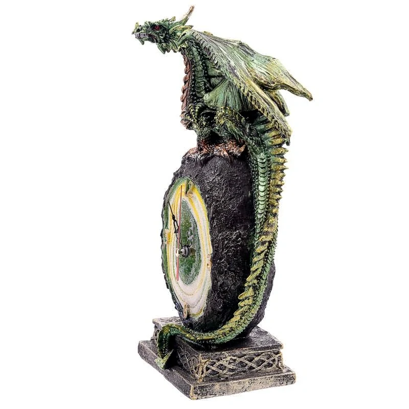 Fantasy stolové hodiny - Zelený drak na trblietavom kameni