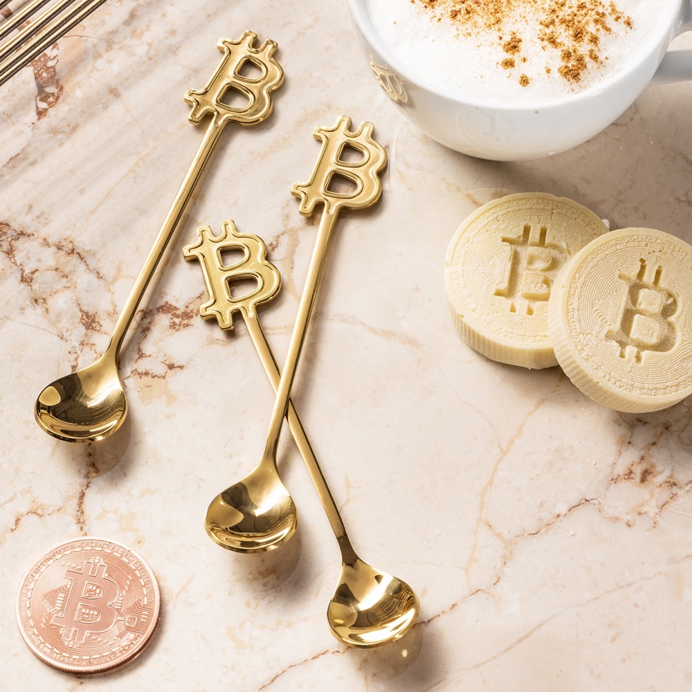 Originálne čajové lyžičky pre boháčov 3ks zlaté - BITCOIN