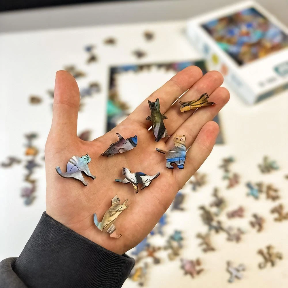 Drevené puzzle 138 dielikov 21x21cm – Modrooká mačka