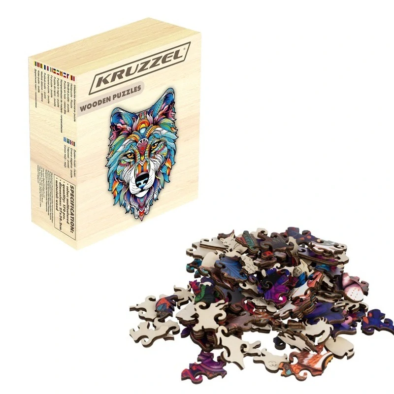 Drevené puzzle 170 dielikov 38x27cm - Pestrofarebný vlk