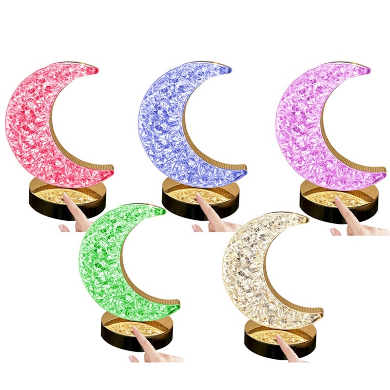 Zlatistá RGB lampička 18cm - KRIŠŤÁLOVÝ POĽMESIAC